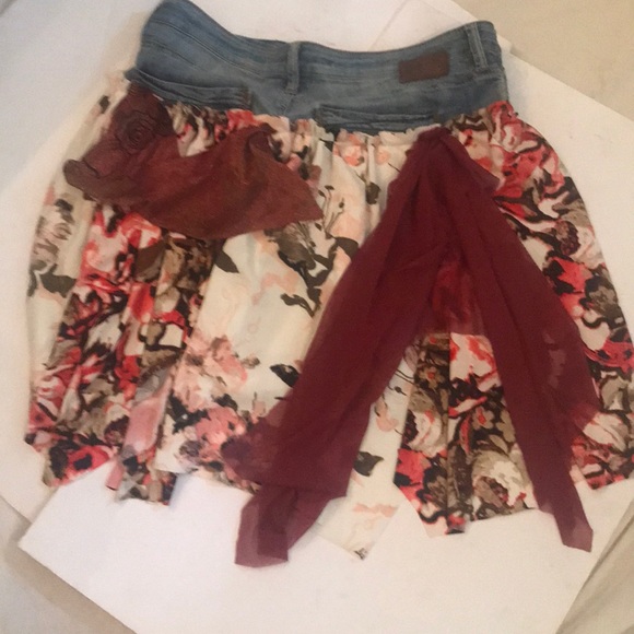 “MAVI” Unique Upcycled Denim Shorts /Skort - Picture 4 of 16